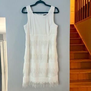 🇨🇦Beautiful Frank Lyman Design Modern Cocktail White Fringe Mini Dress